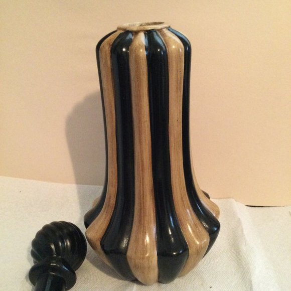 Big 15 3/4" tall ceramic jar with lid brown and black decorative jar home decor - Picture 5 of 9